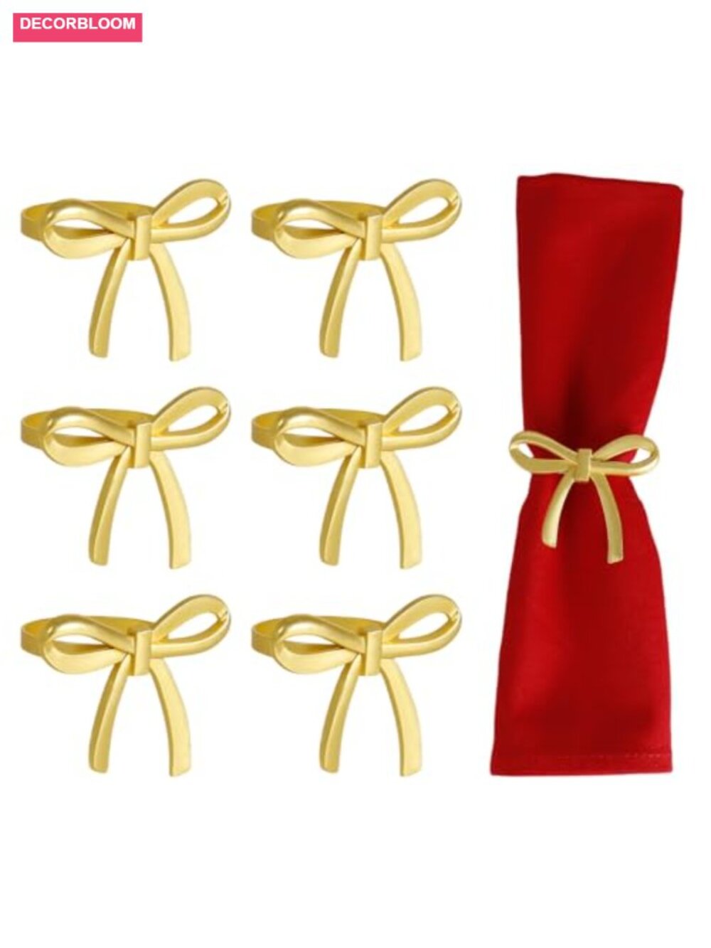Metallic Bow Napkin Rings Set of 6 Acrylic Table Decor Holiday Dining